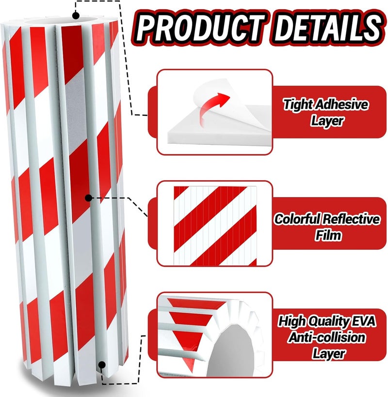 EcoBrisa 2Pcs Garage Wall Protector Foam Wall Column Corner Guard for Parking Garages Car Door Bumper Protector Reflective Walls Edge Protector Garage Pole Protector Padding for Parking Lot (Red) - Image 3
